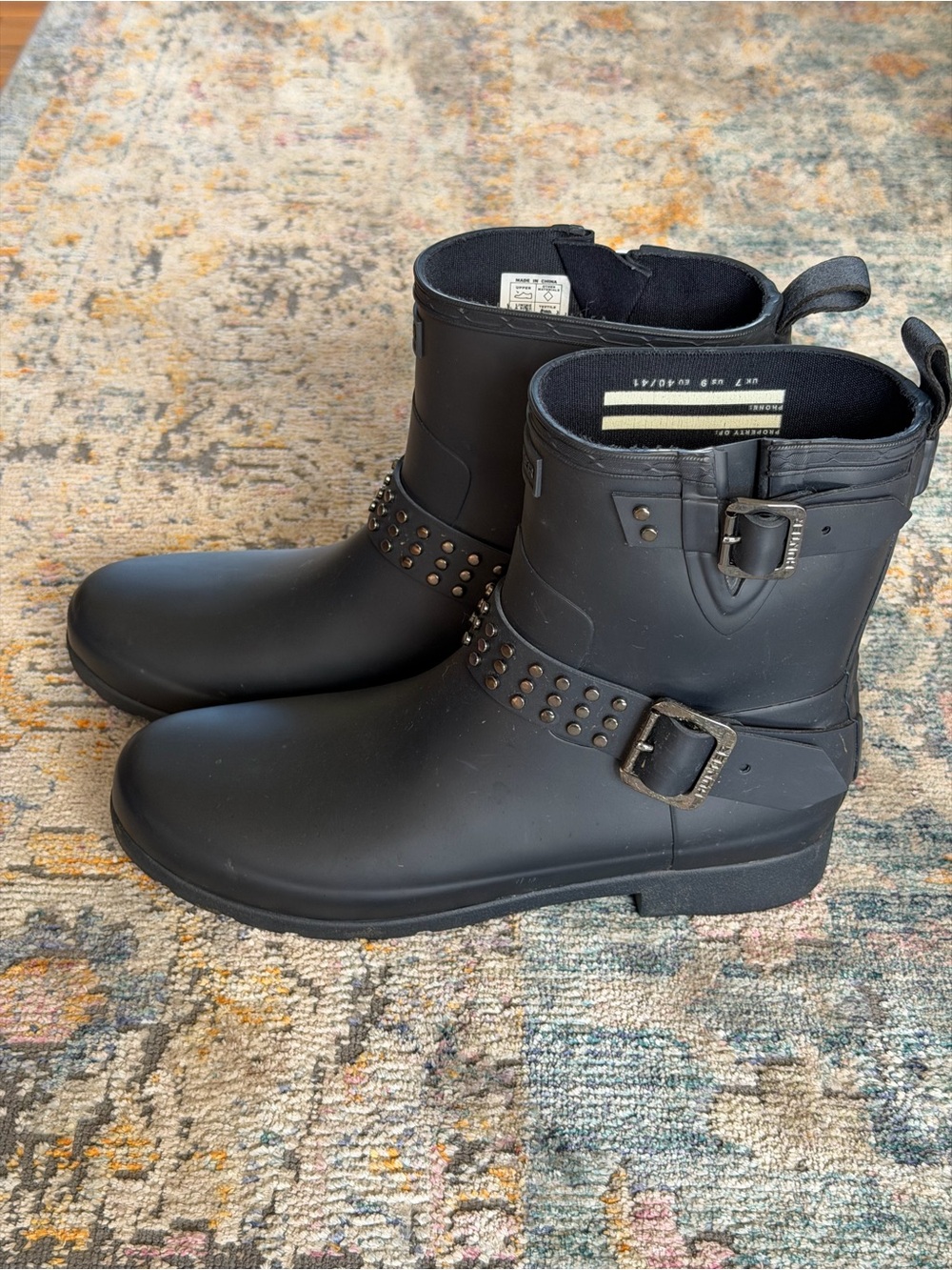 Hunter Navy Studded Rain Booties